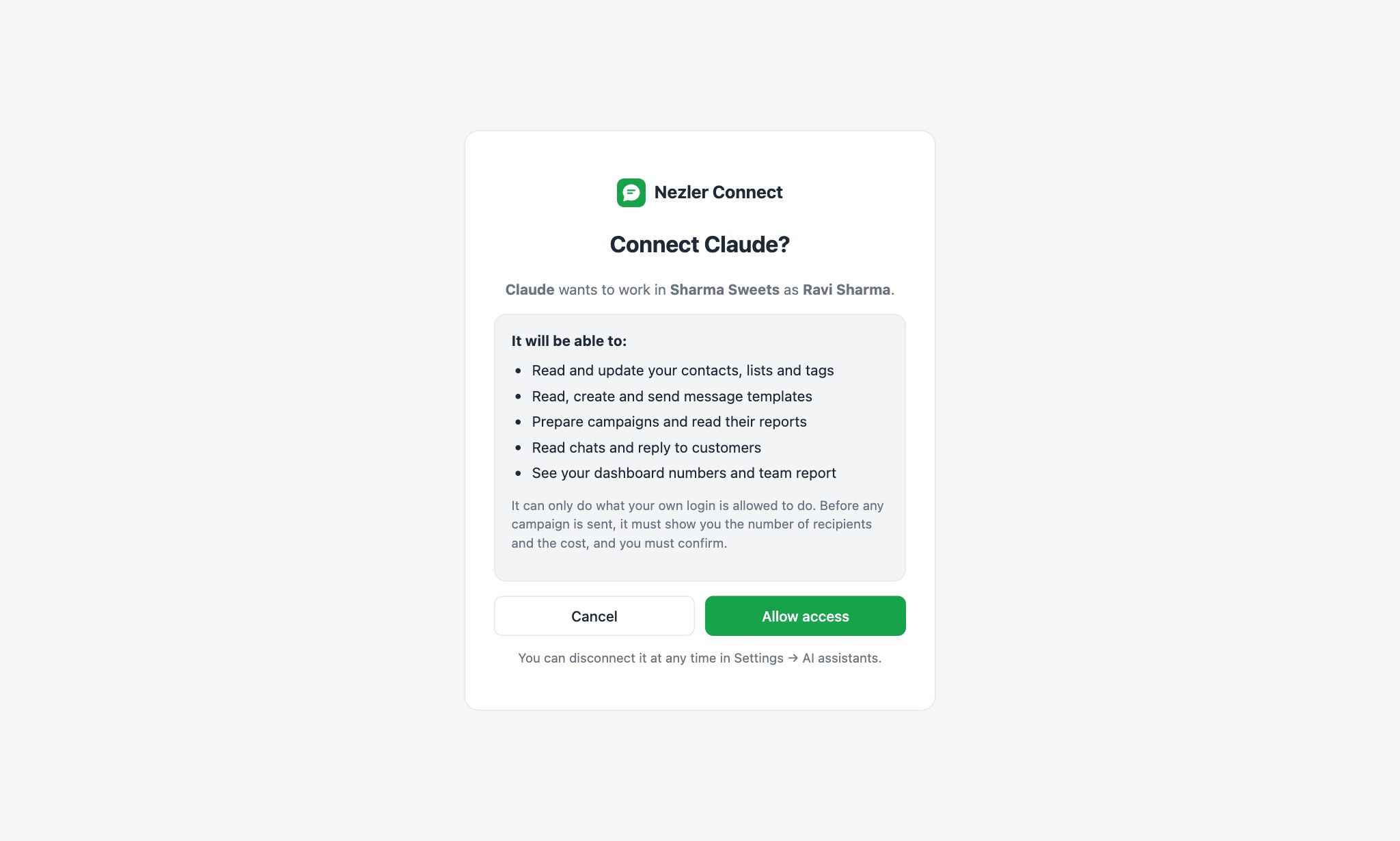 The page that asks you to allow access