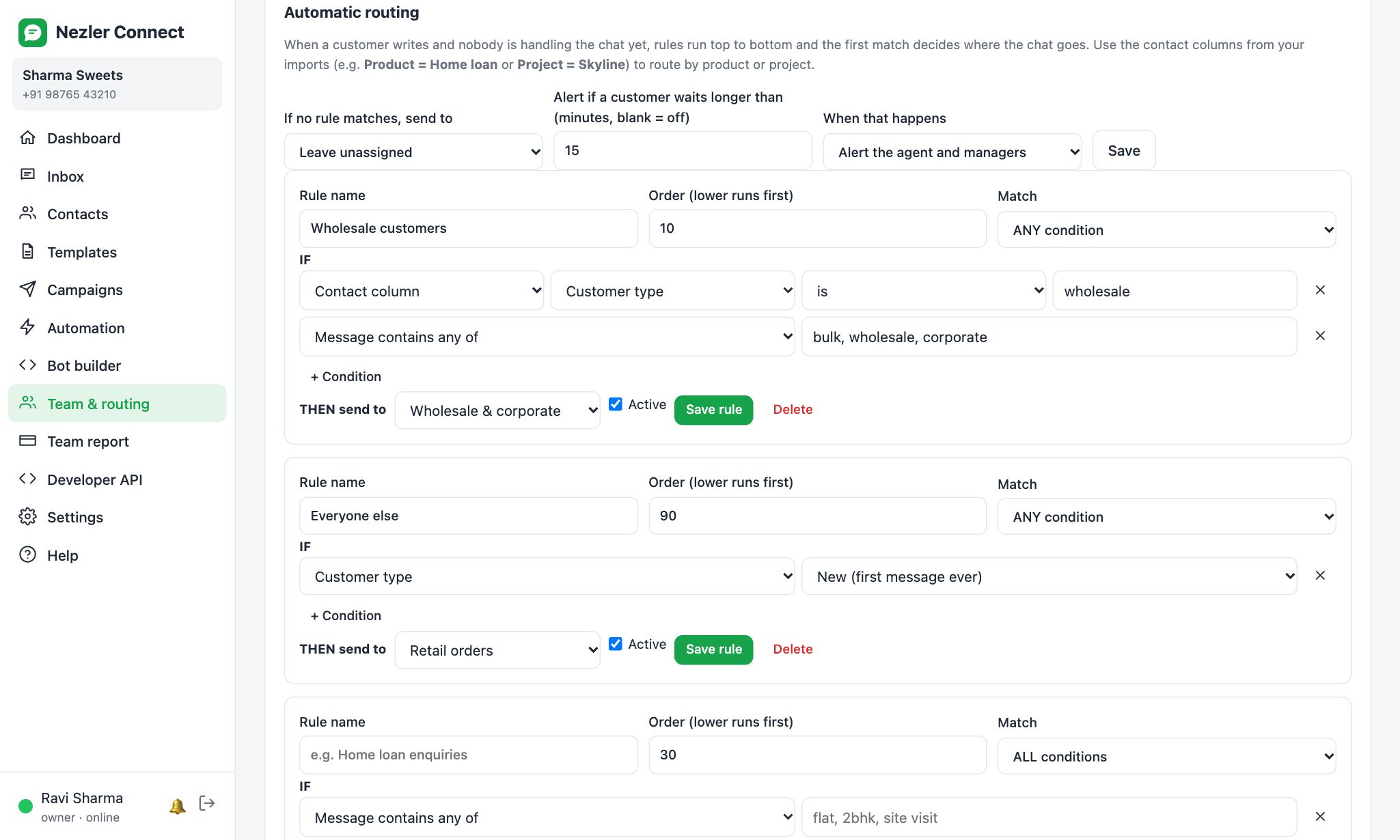 Routing rules
